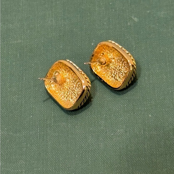 Vintage Gold & Navy Statement Earrings with Rope Gold Detailing - Picture 3 of 5